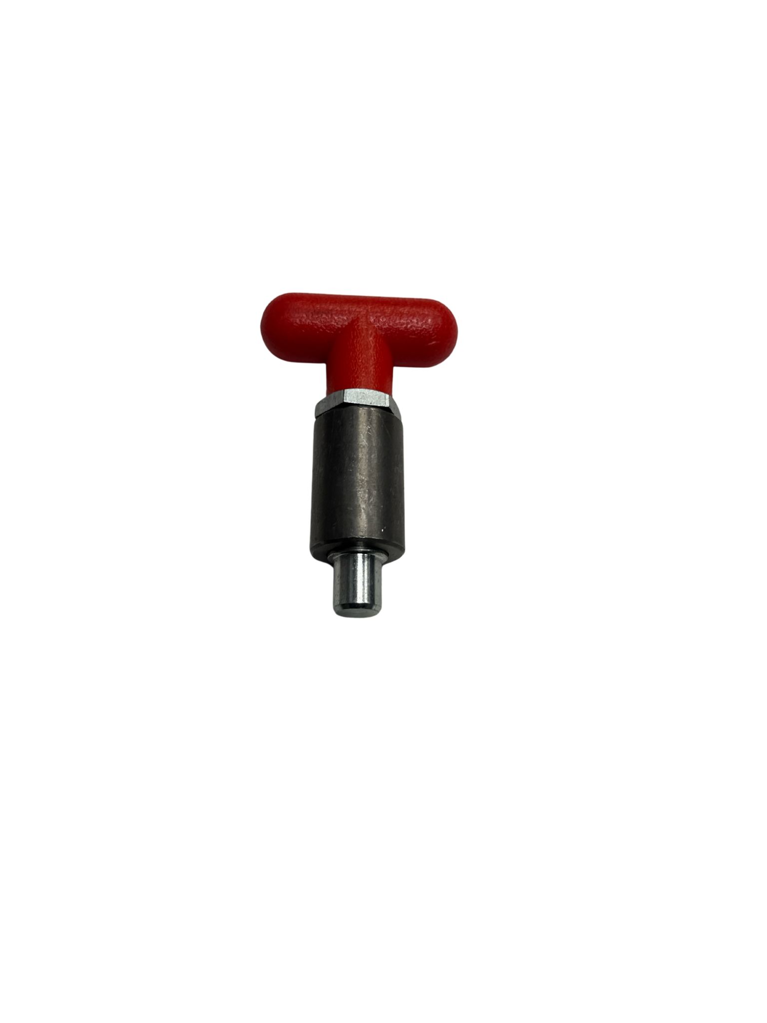 Red T-handle spring loaded pop pin with aluminum body and 3/8″ pin